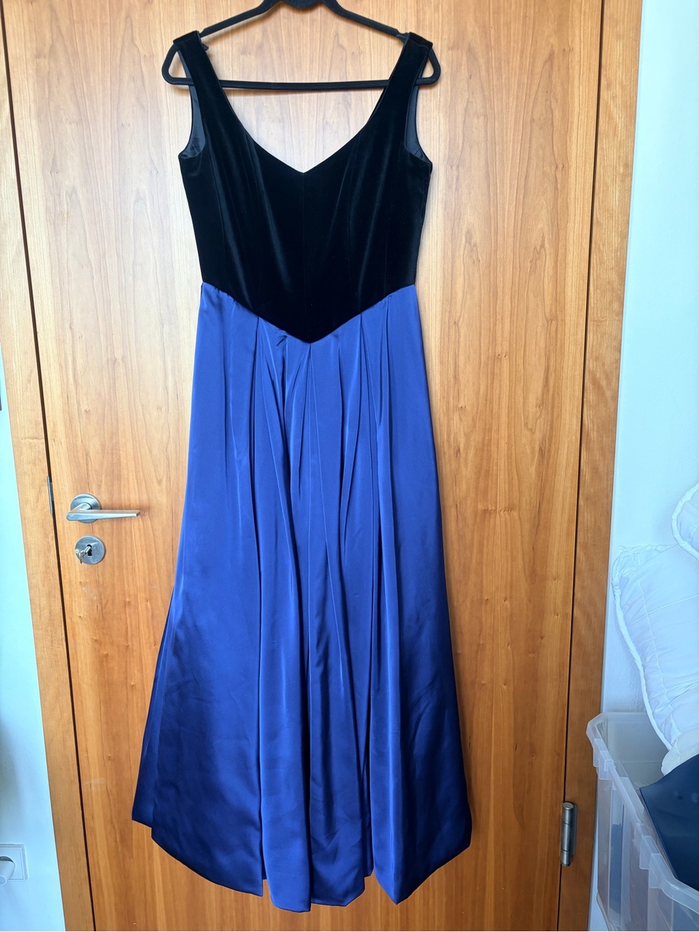 Vintage Laura Ashley Black Velvet Bodice with Basque Waist Satin Tea Dress
